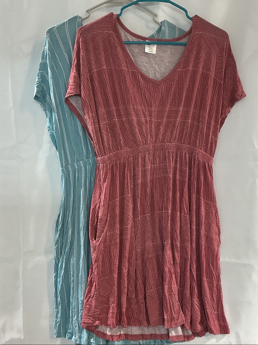 Allthreads V-Neck Striped Midi Dress Duo in Rose Red and Teal Blue